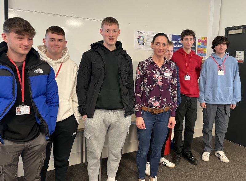 Faye Banks with Selby College students