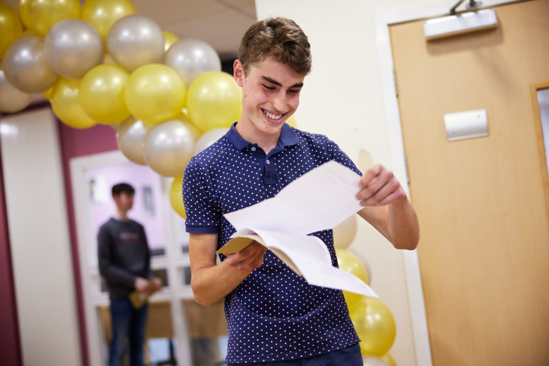 A Level student Alexus opening his results this morning